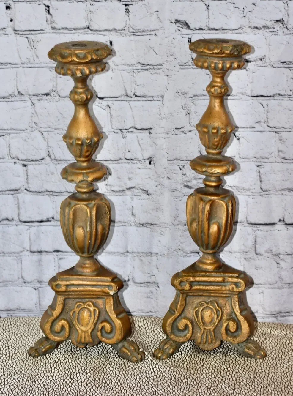 Antique 18th Century Carved and Gilt Wood Baroque Rococo Altar Floor Candlestick